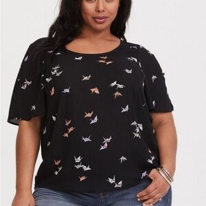 Torrid Black Crane Georgette Bow Back Blouse
